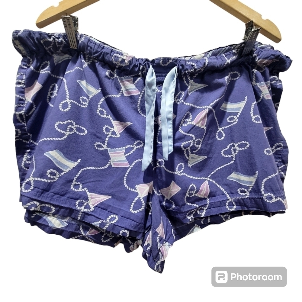 2X Purple Rope Print Pajama Shorts 100% Organic Cotton Loungewear Comfy